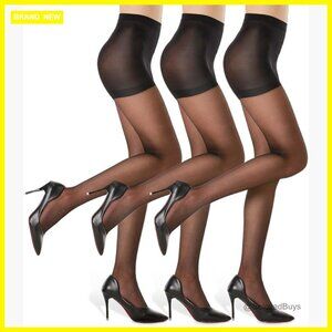 Large Sheer Tights 3 Pack Control Top Reinforced Toe Pantyhose